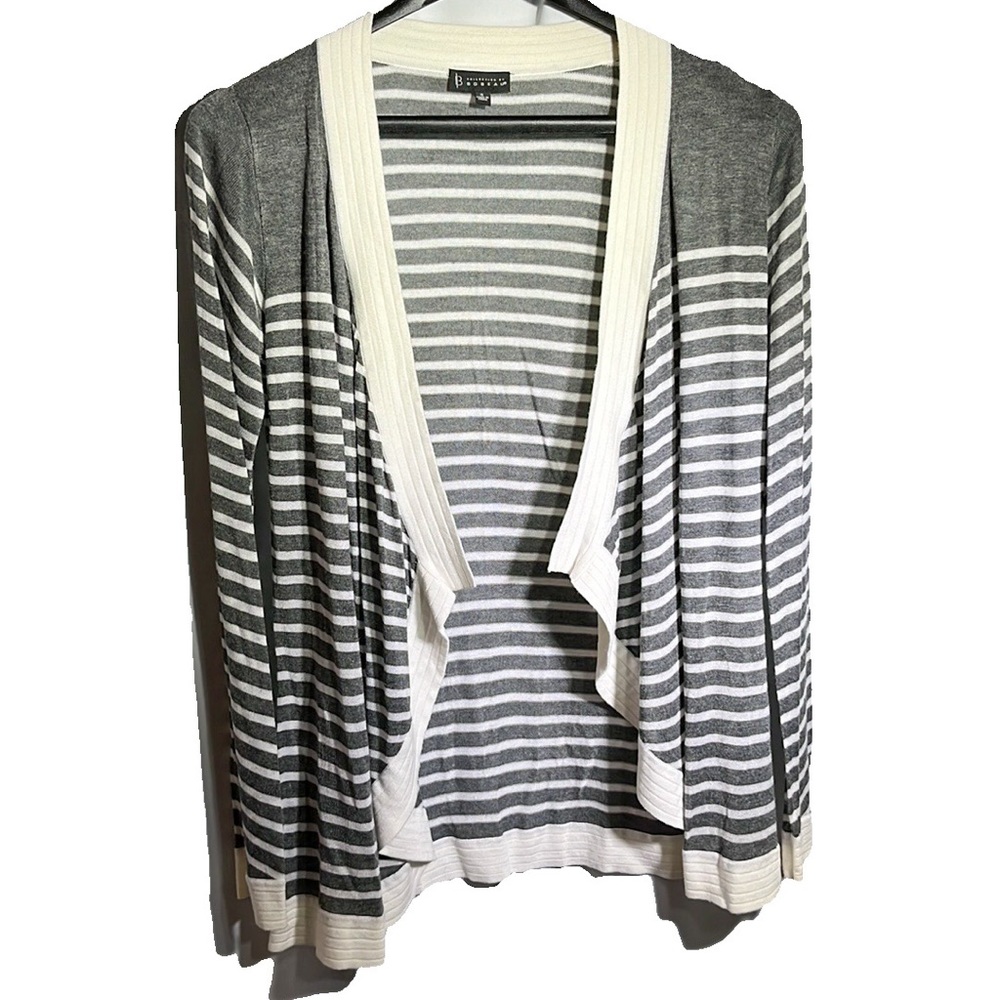 Bobeau Gray Ivory Stripe Waterfall Cardigan Size S